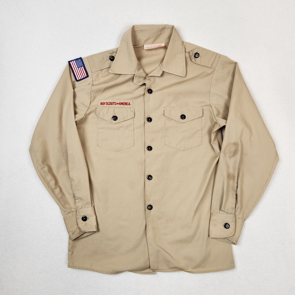 Vintage Boy Scouts of America Shirt Youth Large Tan Long Sleeve Uniform‎ USA 90s